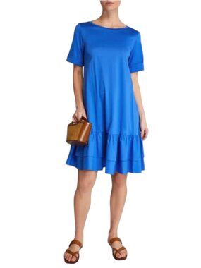 Max Mara Cotton Mini Shift Dress Womens Large Royal Blue Crew Neck Short Sleeve